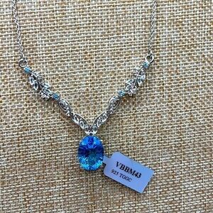 Swiss Blue Solitaire White Topaz Necklace Sterling Silver 925  NWT
